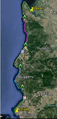 Parcours indicatifs, Kayak de mer en Sardaigne, La Costa Verde