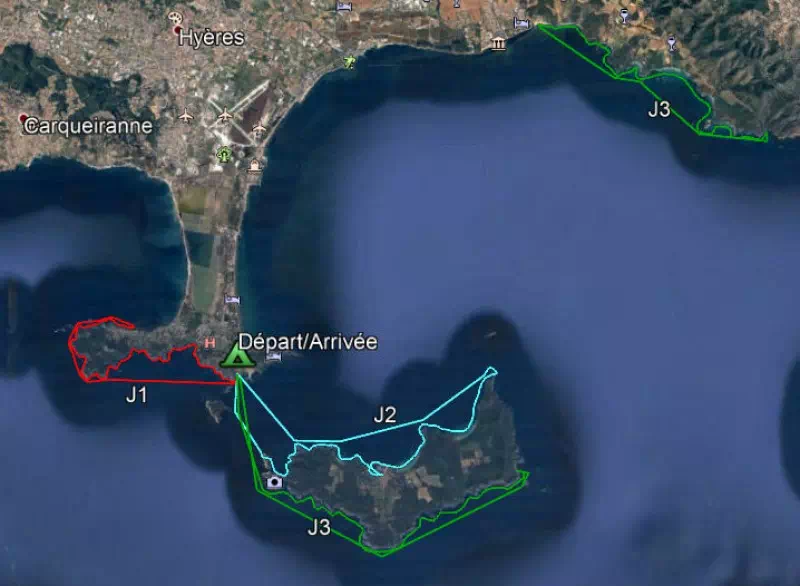 Parcours indicatifs, Kayak de mer sur la Presqu'île de Giens et Porquerolles