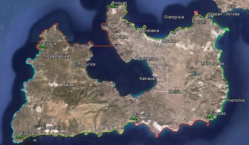 Parcours indicatifs, Tour de l'île de Milos (Grèce)