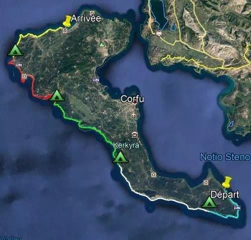 Parcours indicatifs, Corfou (Kerkyra), côte ouest