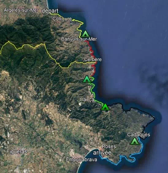 Parcours indicatifs, D'Argelès sur Mer à Roses (Espagne)